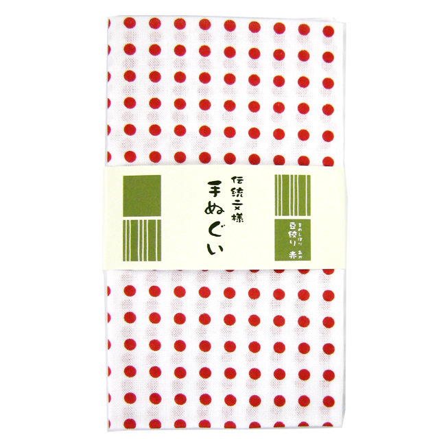 衣料 ハンカチ タオル 伝統文様手拭い 豆絞り 赤 100均商品で経費削減 ぱちぱち通販
