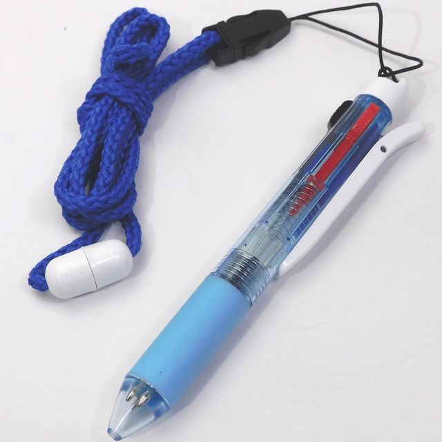 文具 筆記用具 シャープペンシル 多機能ペン ３色ボールペン ネックストラップ ブルー 100均商品で経費削減 ぱちぱち通販