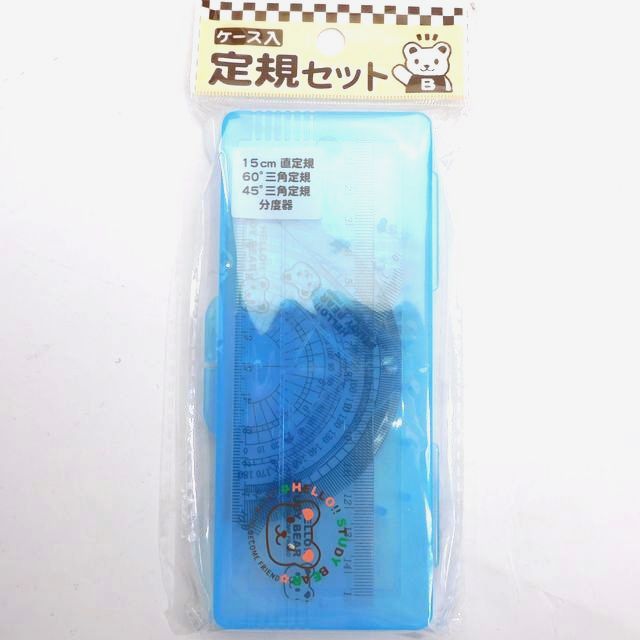 文具 事務用品 プッシュピン 定規 伝票 定規セットケース入 ブルー 100均商品で経費削減 ぱちぱち通販