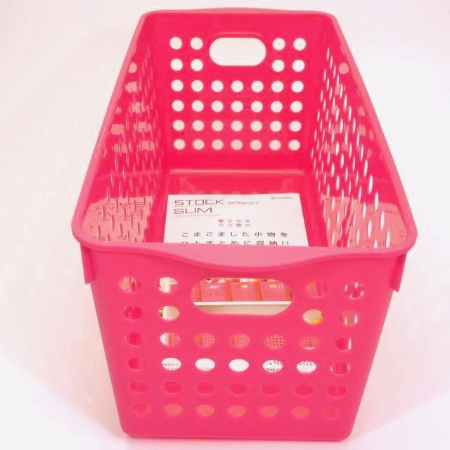 収納用品 バスケット ストックバスケット スリム ローズピンク 100均商品で経費削減 ぱちぱち通販