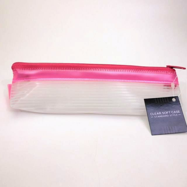 文具 キャップ ペンケース クリアソフトペンケース レッド 100均商品で経費削減 ぱちぱち通販