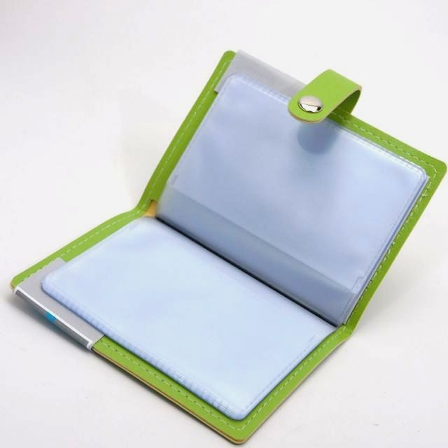 文具 事務用品 カードケース 名刺ケース カラーポイントカードケース ボタン付 グリーン 100均商品で経費削減 ぱちぱち通販